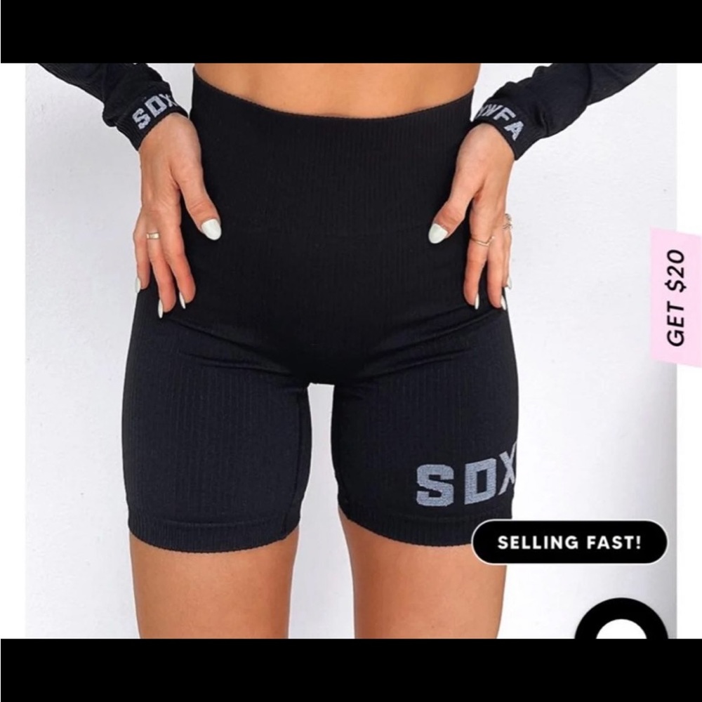 White Fox Boutique Black Ribbed High-Waist Athletic Bike Shorts
